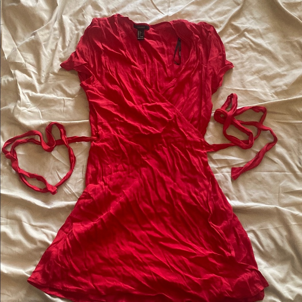 Forever 21 Red Ruched Wrap Mini Dress